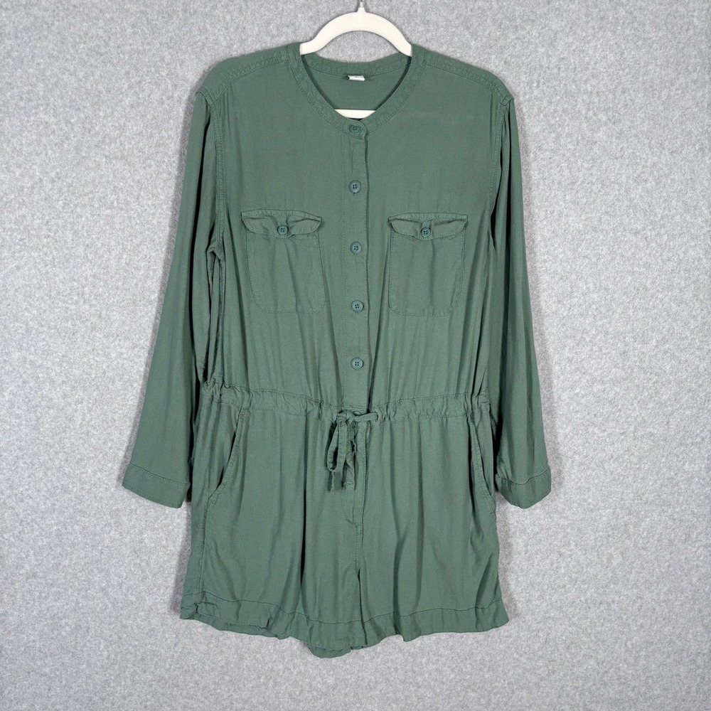 Old‎ Navy Linen Utility Romper Jumpsuit Medium Green Army Military GORP Thin